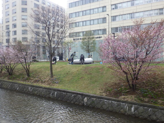 「彫刻清掃ボランティア創成川ポポロ活動開始」の画像