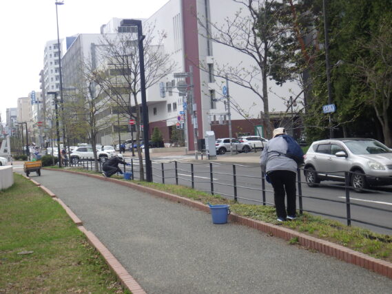 4月17日にフェンスの清掃をするお助け隊