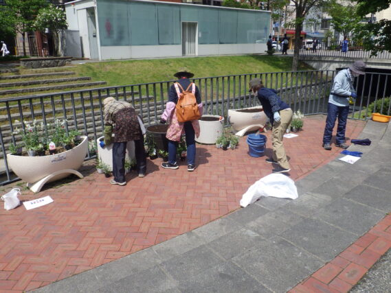 5月23日に花植えをする花くらぶ