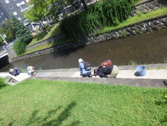 8月28日に南1条下園路の除草作業をするお助け隊