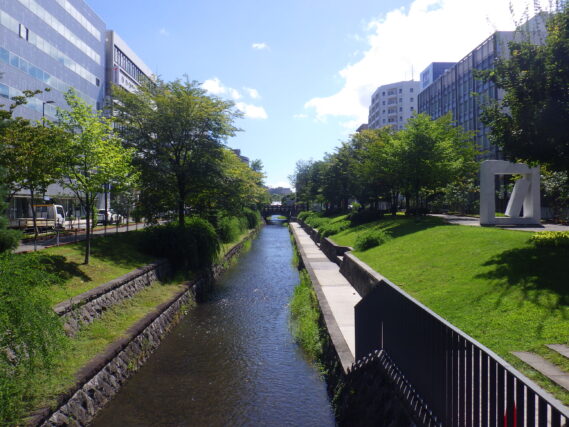 8月30日の青空の南1条と創成川の様子