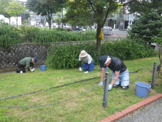8月23日に除草作業をする除草ボランティア