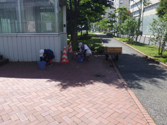 園路の除草をするお助け隊