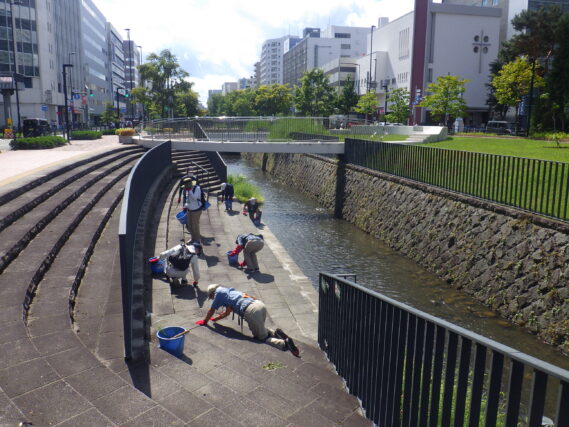階段の除草をするお助け隊