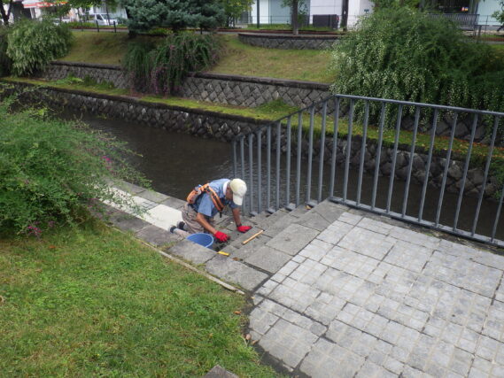 園路の除草をするお助け隊