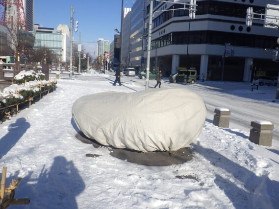 シートをかけられた天秘の様子