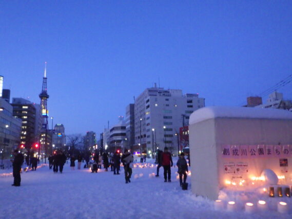 沢山の人が灯りを見に来ている様子
