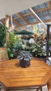 展示スペースが見渡せる休憩スペース