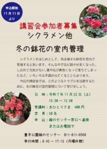 シクラメン他冬の鉢花の室内管理 講習会案内