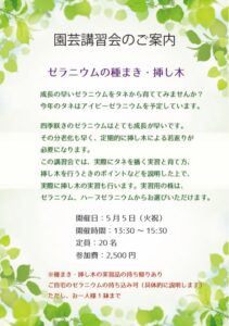 園芸講習会ご案内 ゼラニウムの種まき・挿し木